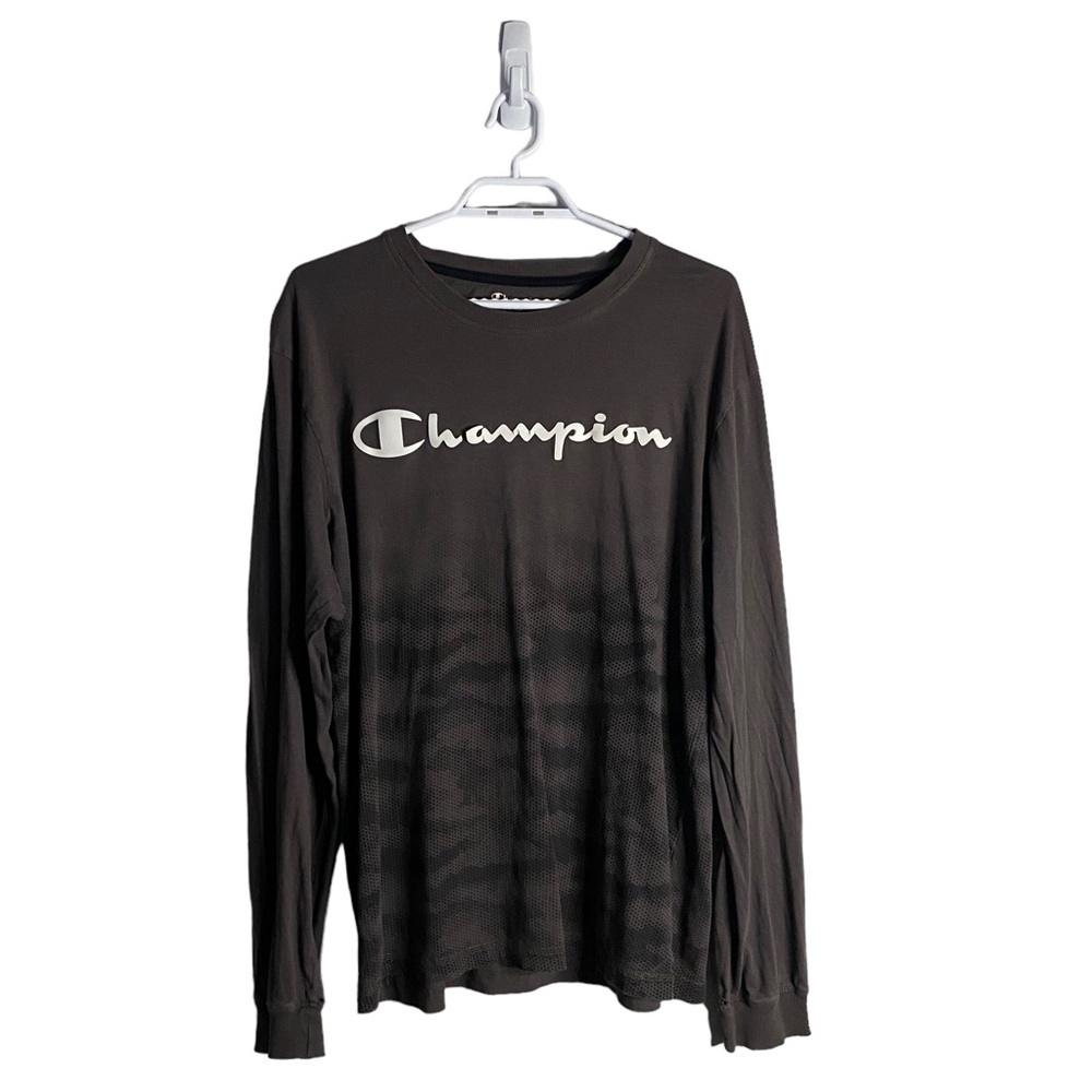 Champion Men's Athletic Charcoal Gray Graphic Long Sleeve T-Shirt
